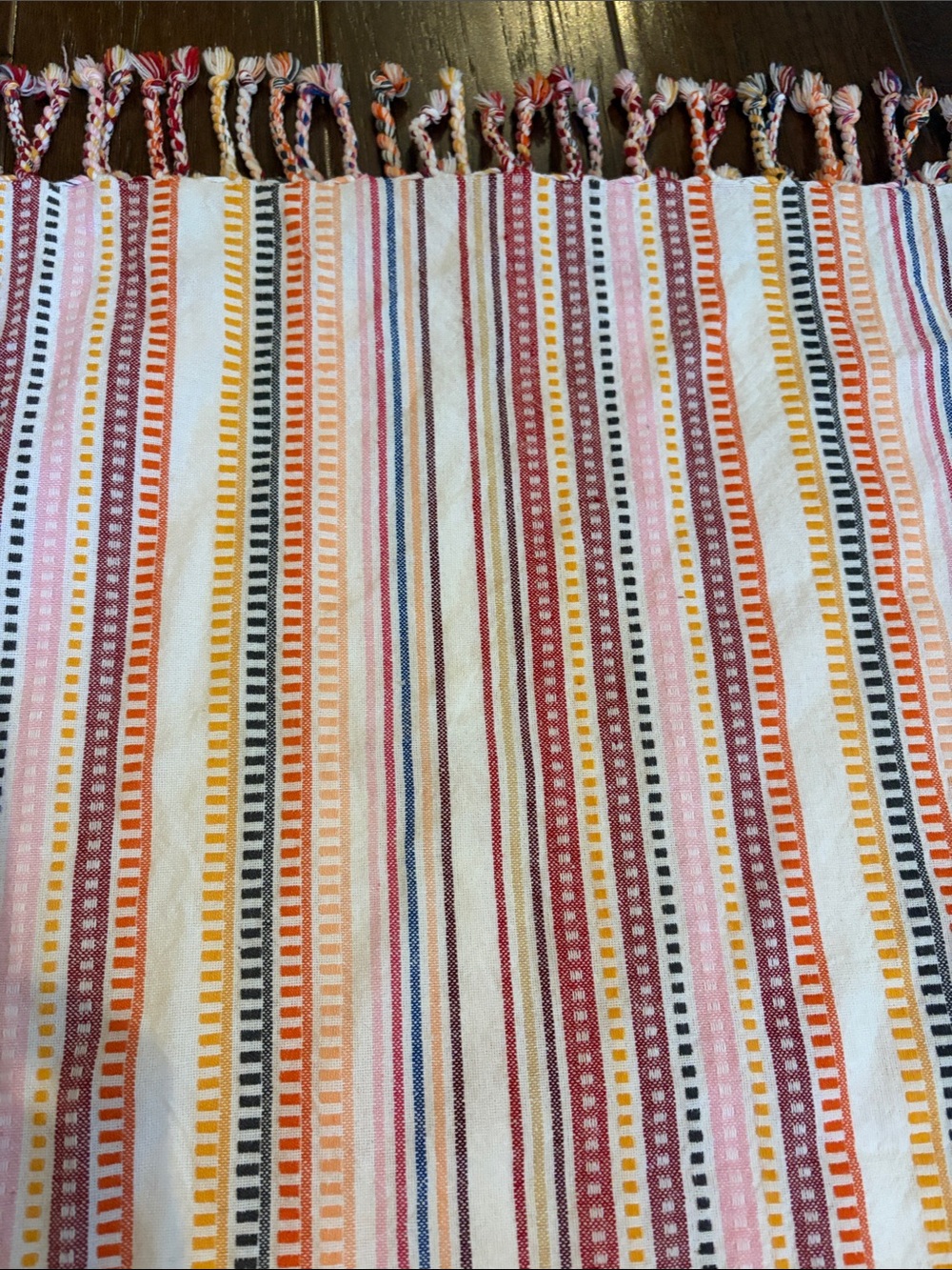 Boho Striped Geometric Multicolor Fringe Tablecloth, 100% Cotton